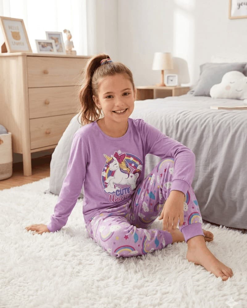 PIJAMA FEMININO INVERNO COM PUNHO UNICORNIO CUTE