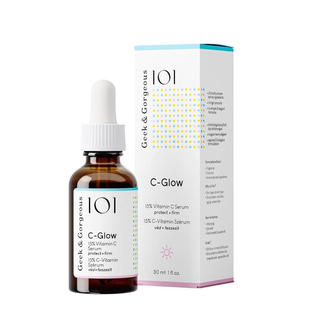 Geek & Gorgeous - C-Glow - sérum leve, com textura semelhante à água, contendo 15% de Vitamina C + Ácido Ferúlico e Vita