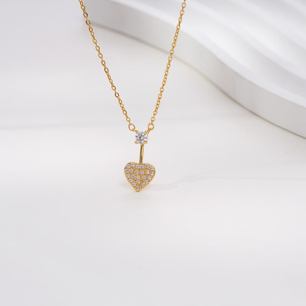 Colar Feminino De Coração Com Pingente Cravejado Zircônia Banhado A Ouro 18K Joia Fina Luxo Presente