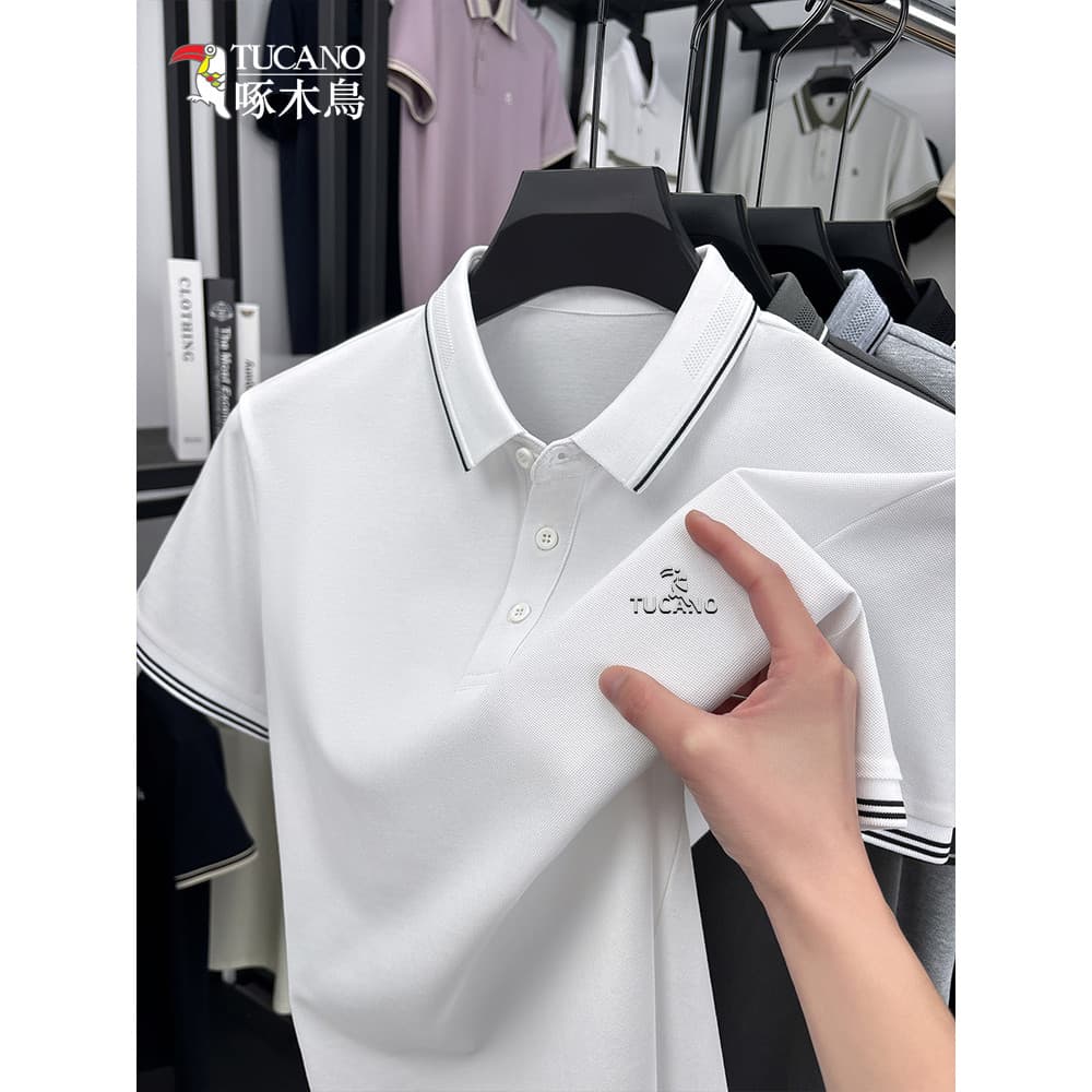 Woodpecker verão camiseta de manga curta masculina juventude negócios Casual lapela camisa POLO fino-ajuste algodão topo