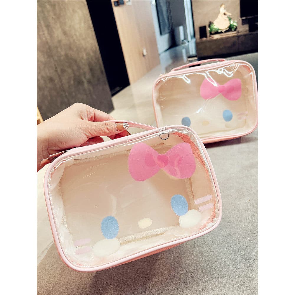 Portátil bonito saco cosmético feminino de grande capacidade à prova dwaterproof água janela transparente dos desenhos a