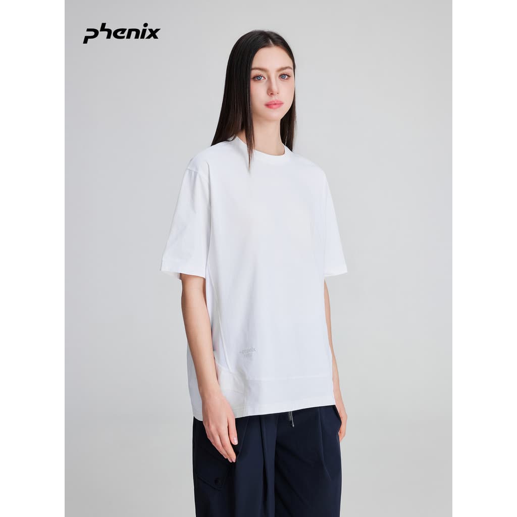 +fenix Phoenix Camiseta feminina de manga curta branca Waffle de malha 2026SS nova camiseta solta