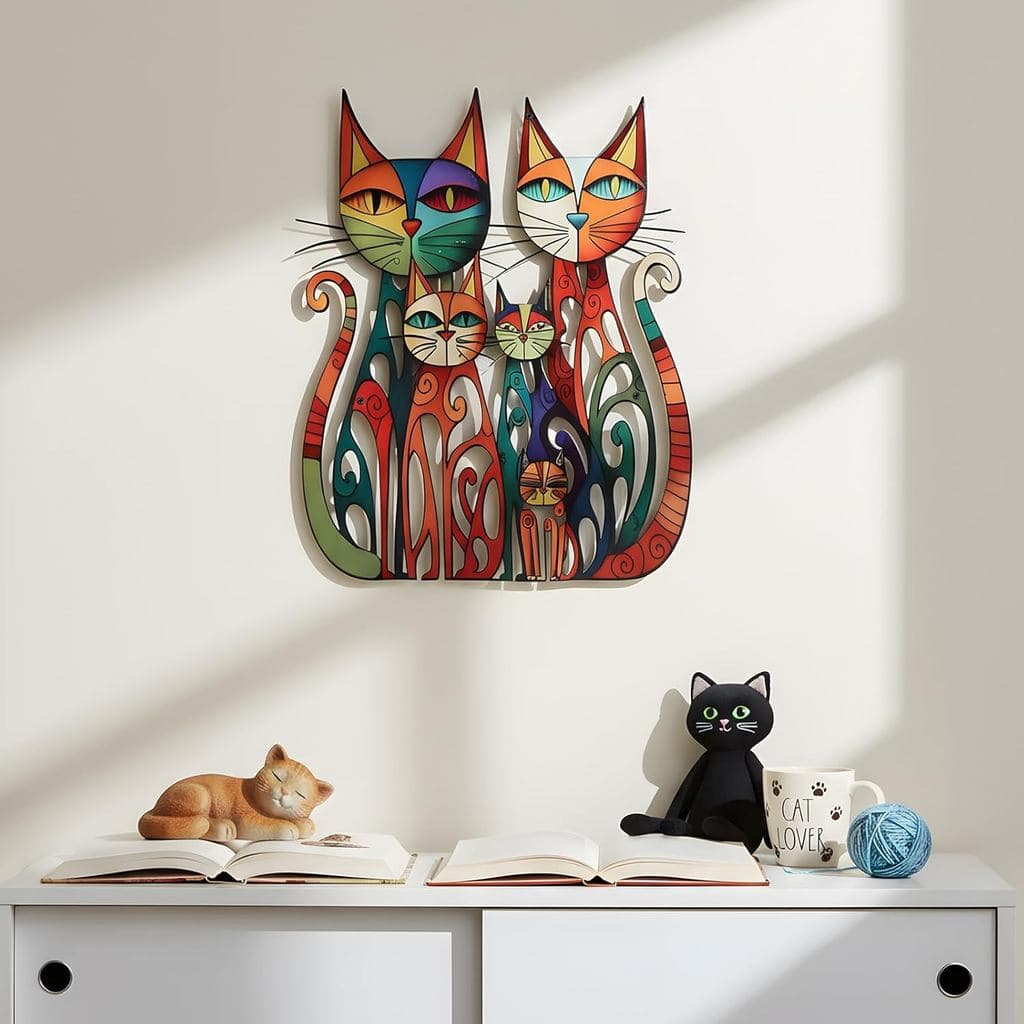 Wesiti Cat Wall Art Decor Esculturas De Parede De Ferro Decoração Para Amantes De Gatos 11 x 11.8 Polegadas Placas Retrô