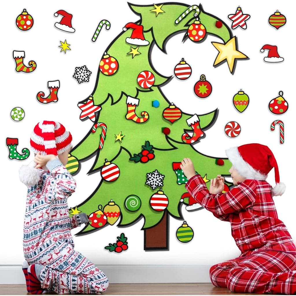 Kit de Artesanato de Árvore de Natal em Feltro para Pendurar na Parede, Decoração de Inverno Montessori para Crianças Pe