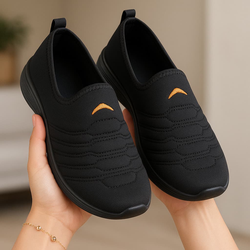 Tênis Meia Confortável Único Estilo Flexível Passos Leves Preto Slip On