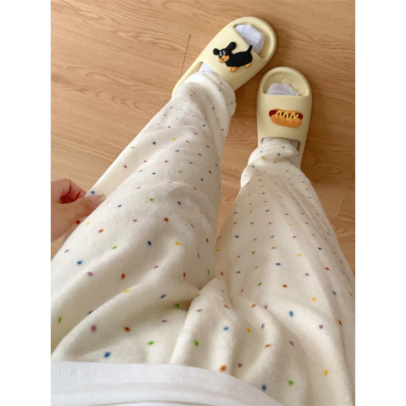 Calças de pijama de flanela femininas outono inverno calças de bolinhas mais lã engrossado Coral velo Loungewear pode us