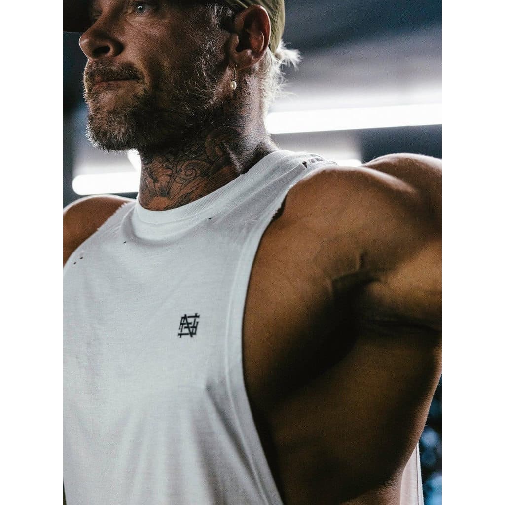 FNF Respirável Lavado Angustiado Buraco Retro Verão Americano Fitness Musculação Colete Solto Treinamento Casual