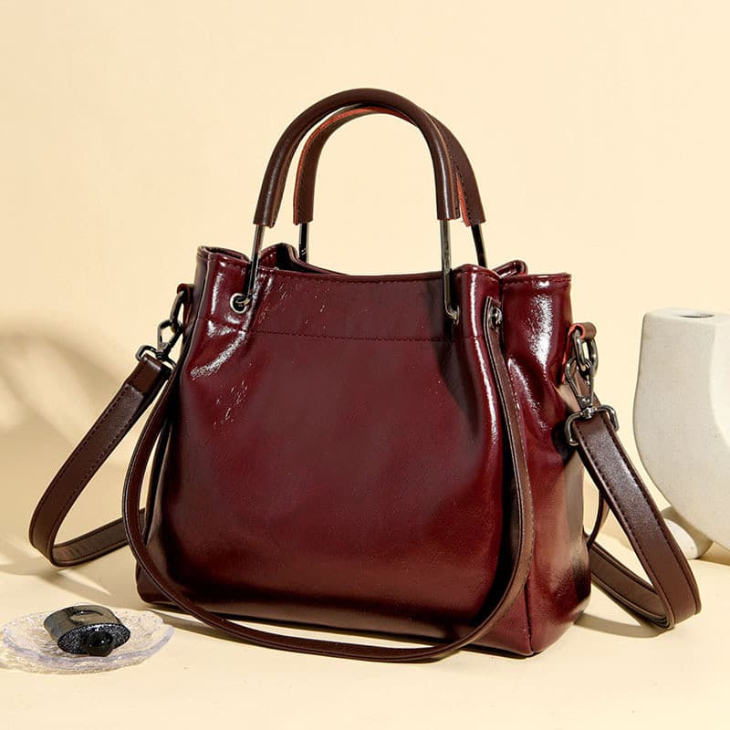 Hong Kong Star Mesmo Estilo Bolsa de Couro Genuíno 2026 Novo Estilo Bolsa Balde de Grande Capacidade Mãe de Meia-Idade B