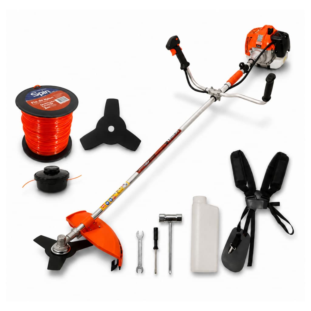 Roçadeira Lateral Gasolina Vulcan VR520H 52cc Profissional + Fio Nylon Spin 226m 3mm