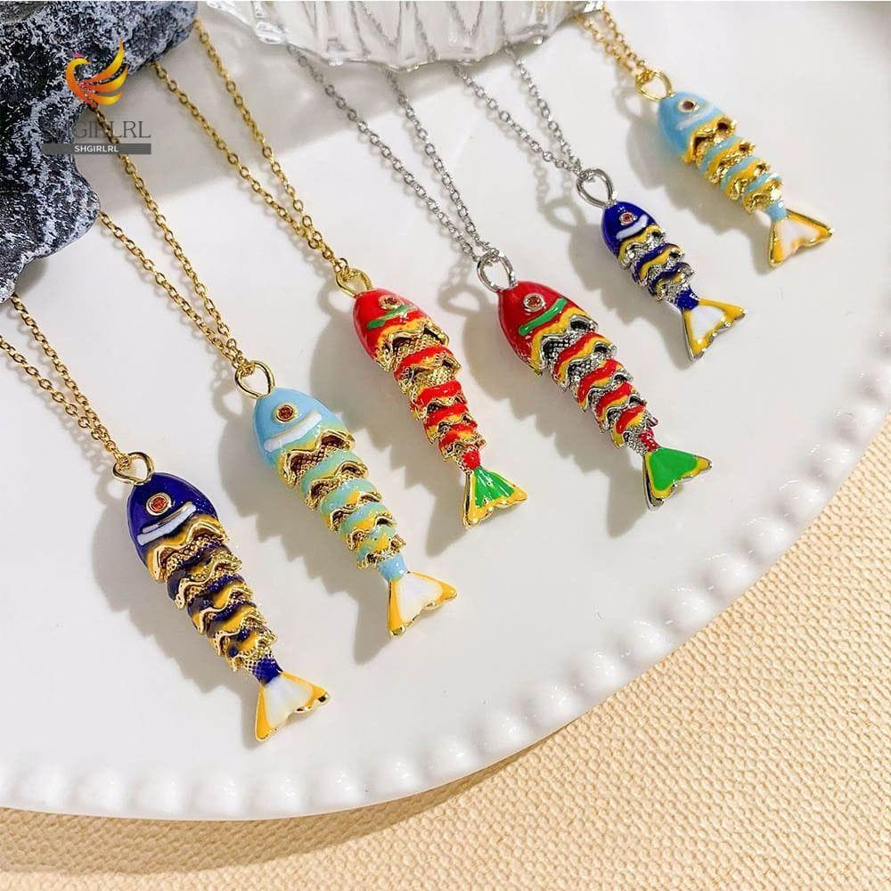 PINGENTE KOI SHGIRLRL, Colar De Peixe Com Corrente De Aço Inoxidável Articulações Móveis Pingente Carpa Moda Feminina