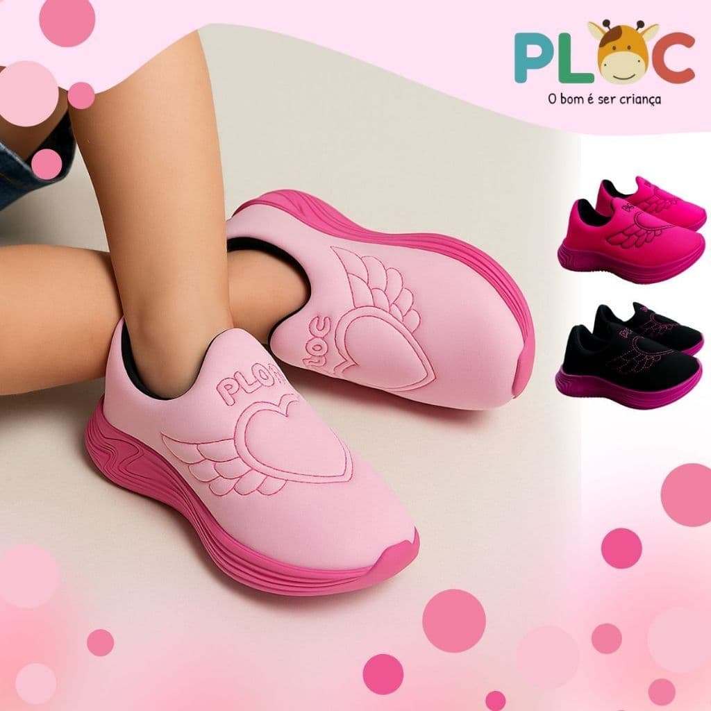 Tênis Infantil Esportivo Jogging Menina PLOC - Coração Alado