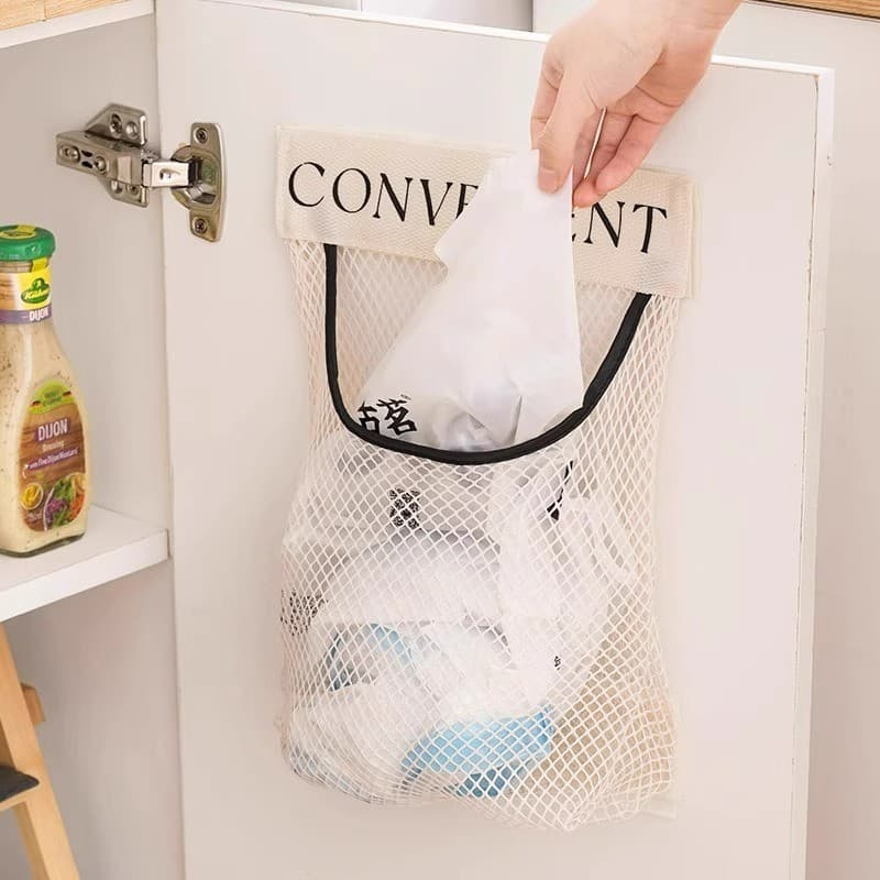 Saco de lixo de cozinha, ferramenta útil de armazenamento, fixado na parede, saco de plástico de grande capacidade, rede