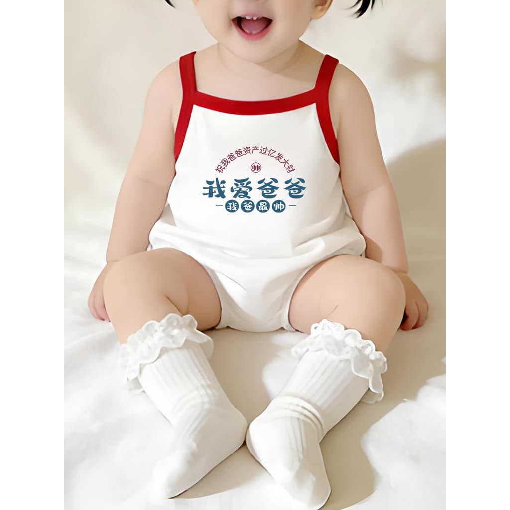 Eu amo o pai ~ bebê macacão verão estilo fino bebê macacão colete a-Class algodão sem mangas bebê triângulo macacão