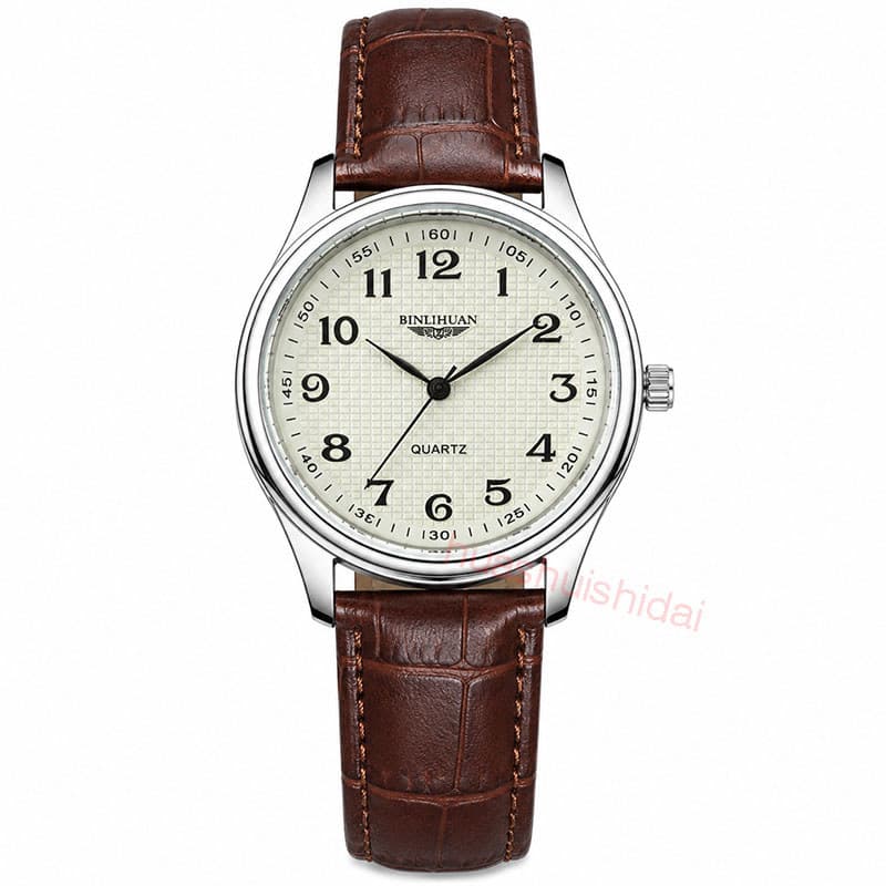 BINLIHUAN Relógio De Pulso Analógico Clássico De 42 Mm Com Pulseira De Couro Marrom Mostrador Numeral Árabe Leve Casual