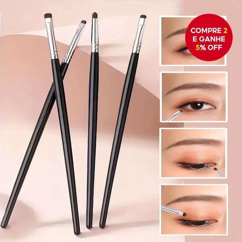 Conjunto de 4 Pincéis para Maquiagem dos Olhos - Para Sombra, Delineador e Sobrancelhas - Pincel para Olhos de Cabelo