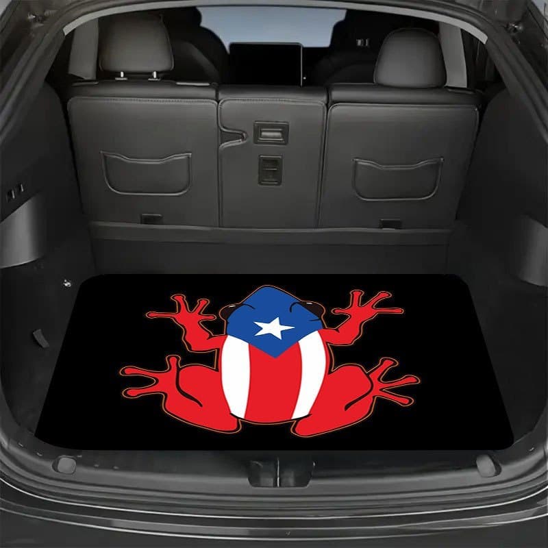 4 peças Poto Rico Flag Frog Pattern Tapetes de porta-malas de carro e tapetes de carro, tapetes de proteção criativos pa