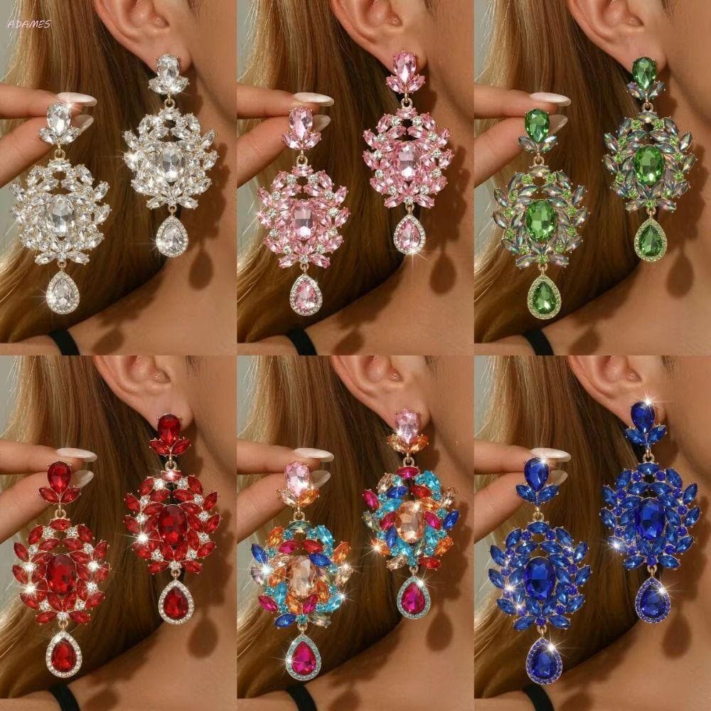 Brincos De Cristal Micro Incrustados ADAMES , Longos Em Formato Floral Design Sofisticados Da Moda