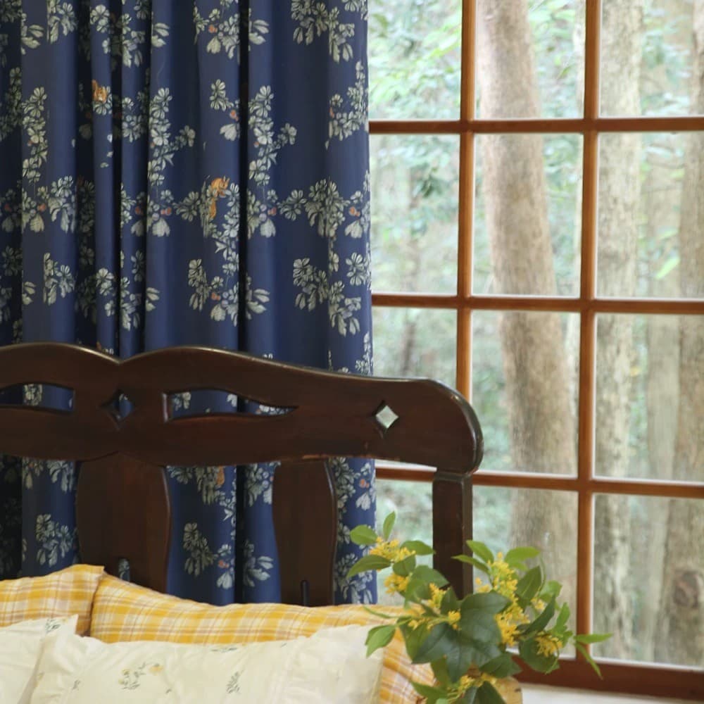 Retro americano estilo Pastoral planta flor cortina azul linho algodão perfurado engrossado Blackout quarto sala de esta