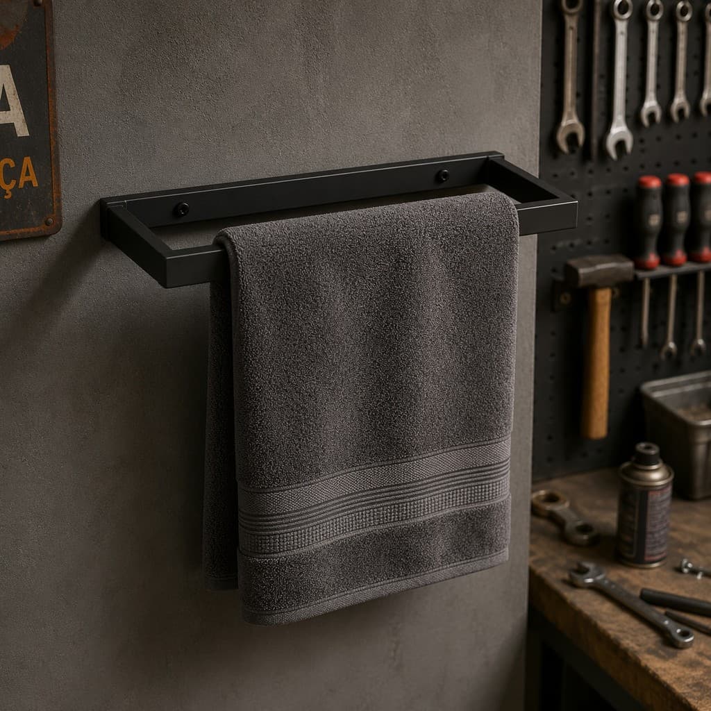 Toalheiro Rosto Banheiro Estilo Industrial 30cm Preto Fosco
