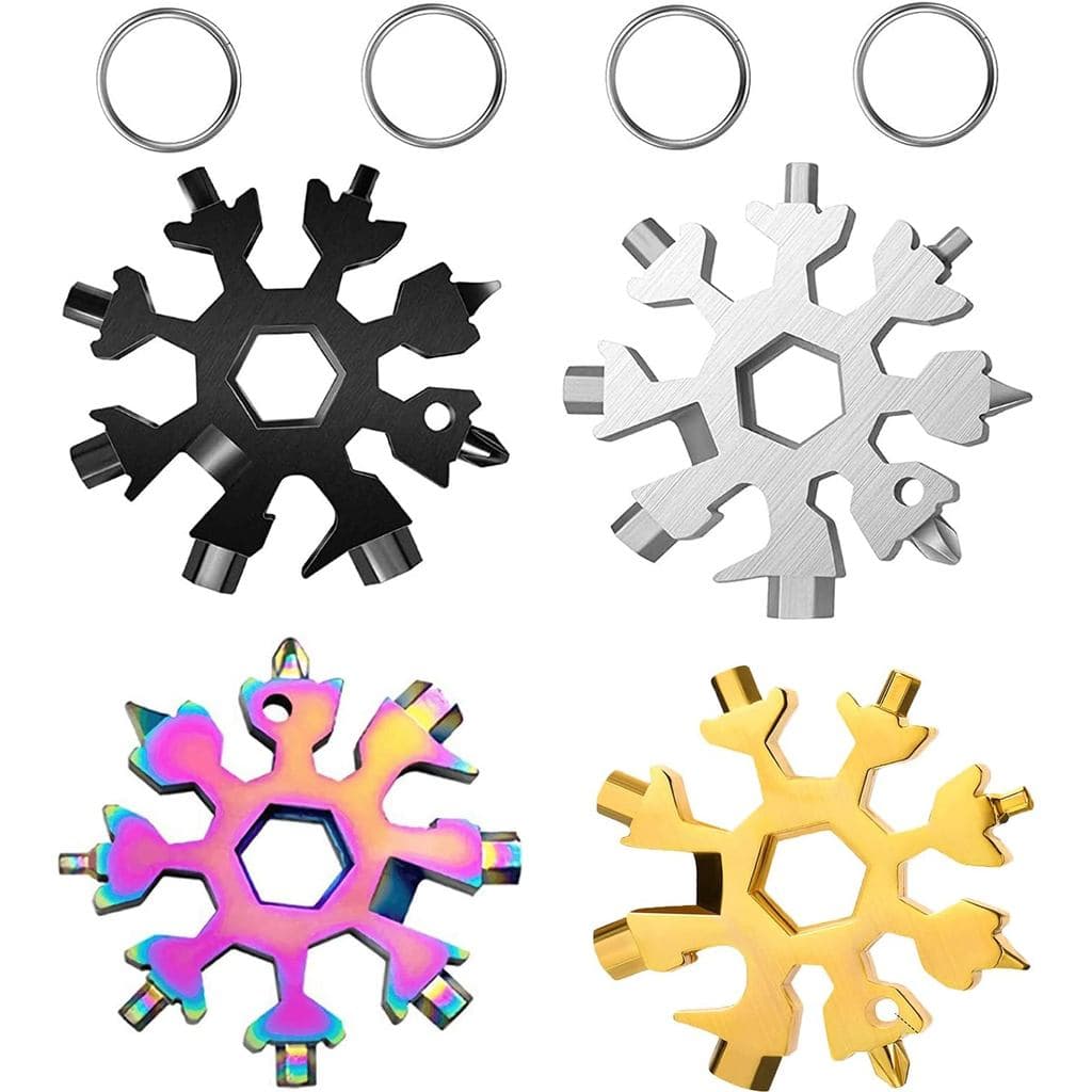 Conjunto de 4 Peças, Ferramenta Multifuncional Snowflake 18 em 1, Abridor de Garrafas de Cerveja em Aço Inoxidável, Kit