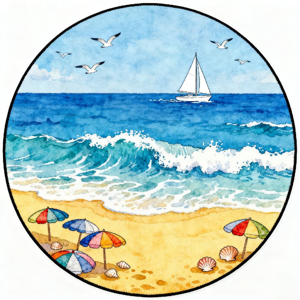 Praia paisagem tapete redondo oceano azul estilo Pastoral cobertor de cabeceira fresco antiderrapante casa quarto tapete