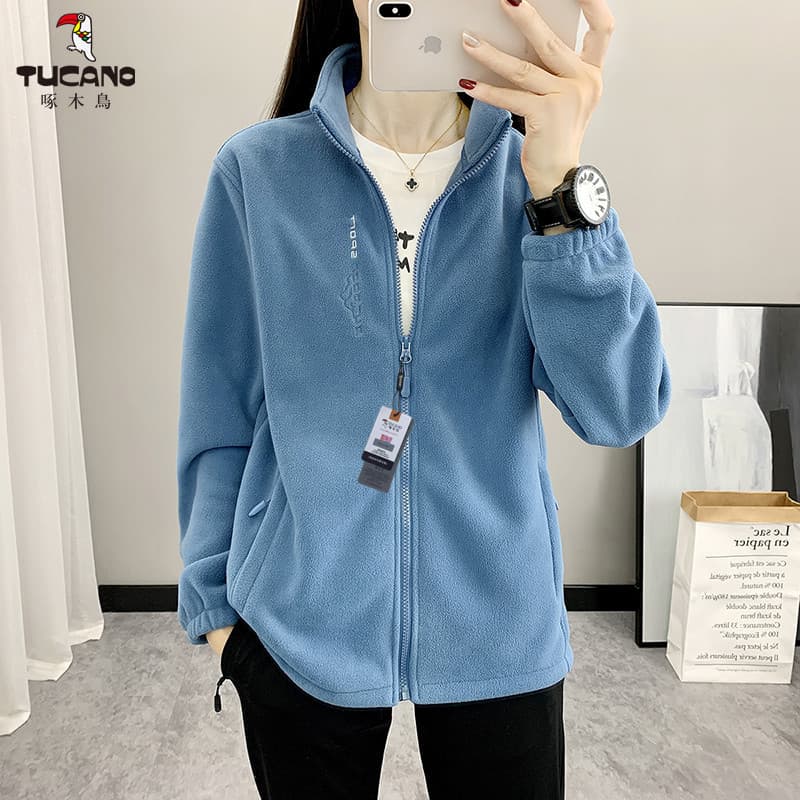 Woodpecker ao ar livre novo estilo gola alta jaqueta de lã senhoras primavera outono inverno jaqueta de lã quente forro