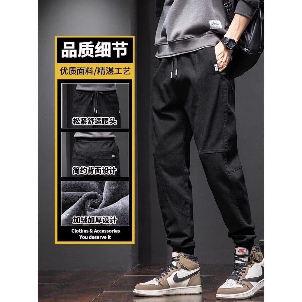 Macacão de lã masculino ins Street Wear outono inverno solto All-Match engrossado quente calças casuais inverno