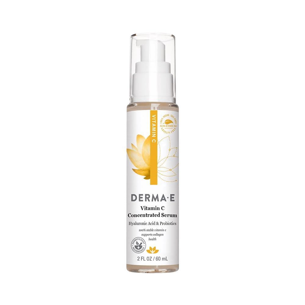 DERMA E Sérum Concentrado de Vitamina C, 2 Oz, com Ácido Hialurônico, Vitamina E e Aloe, Totalmente Natural, Fórmula Con