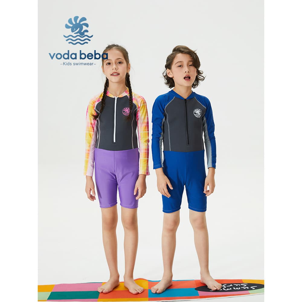 Vodabeba maiô infantil médio grande, manga comprida, peça única, roupa de mergulho, meninos, meninas, protetor solar que