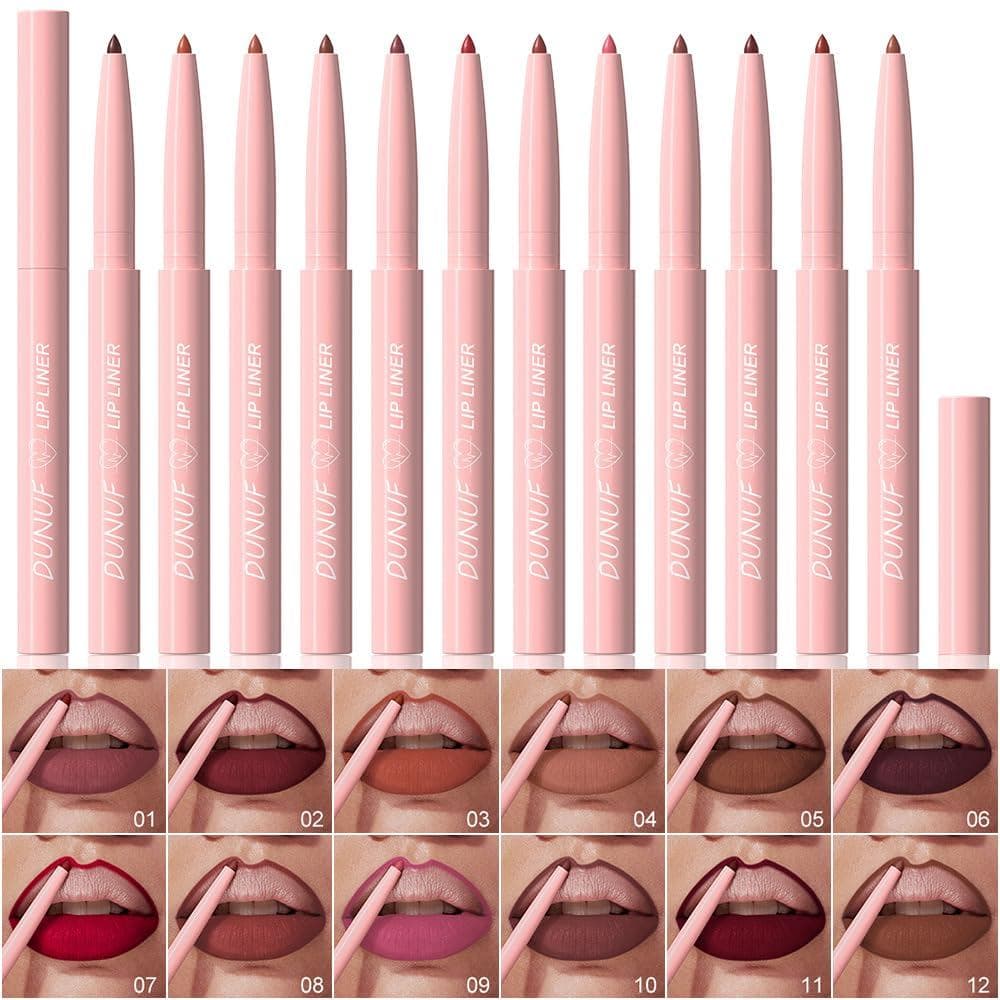Conjunto de 12 Lápis Labiais Matte, Textura Cremosa de Longa Duração, Lápis Retráteis para Maquiagem Labial com Cores Ri