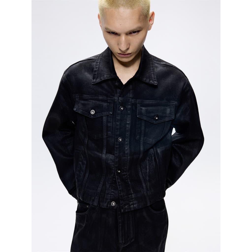 FRKM SCD 25AW Jaqueta jeans de tecido de alta onça Textura de alta qualidade Jaqueta encerada escovada à mão pura