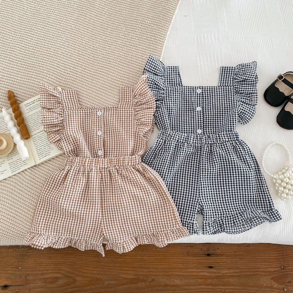 Meninas verão legal roupas infantis algodão terno de duas peças versão coreana ins crianças xadrez Casual terno de manga