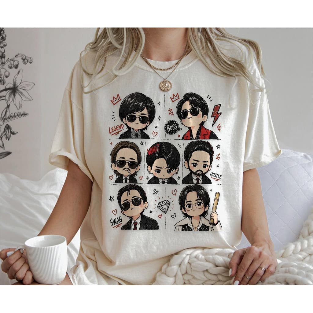 Camiseta Masculina Feminina Estampa KPOP BTS Chibi de Filme/Drama T-shirt Unissex Streetwear Premium Algodão