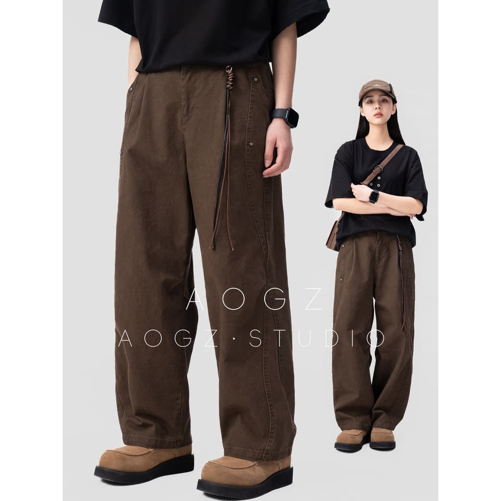 AOGZ puro algodão calças casuais das mulheres dos homens primavera novo estilo Retro lavado solto estilo americano em li