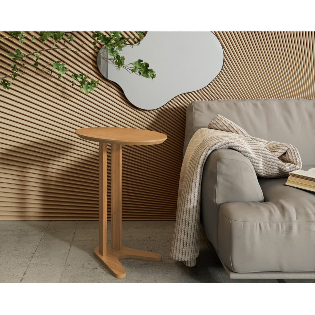 Mesa Lateral Redonda MDF 60cm para Sofá e Cama Moderna Freijó