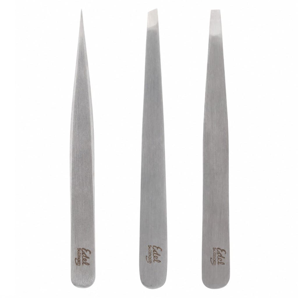 Kit 3 Pinças Ponta Fina Reta Chanfrada Edel Solingen Aço Inox Profissional Sobrancelhas
