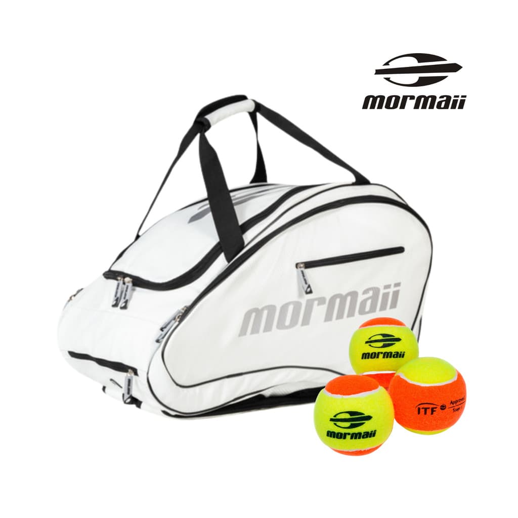 KIT RAQUETEIRA BEACH BRANCA MORMAII PRO 2 PU + 3 BOLINHAS