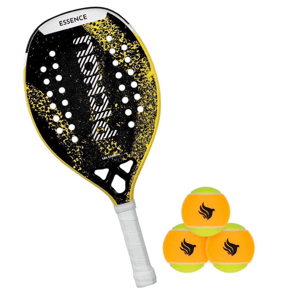 Kit Raquete de Beach Tennis Pichau Golden Cove 18K Carbon 28 Furos + Kit Bolas de Beach Tennis Pichau