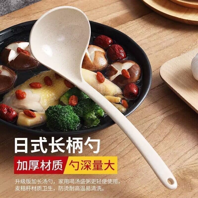 Grosso resistente a altas temperaturas fibra de trigo alça longa colher grande doméstico Congee mingau cozinha japonês c