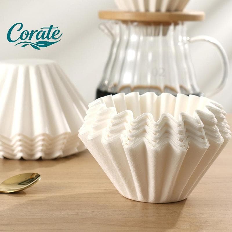 [Corate] 50 Peças De Papel De Filtro Descartável Em Pó De Café Moído À Mão , Polpa De Tronco Forma De Tigela , De Copo D