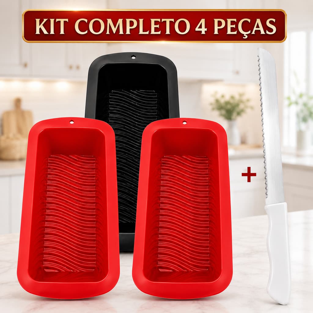Utensílios 3 Formas Silicone + Faca Serrilhada Para Pão Caseiro Forma Anticalor Faca de Cortar Pão