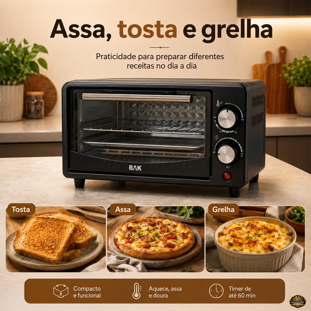 Forno Elétrico Para Lanches 9 Litros Pão De Queijo Mini Pizza Torrada Salgados 800W Diário