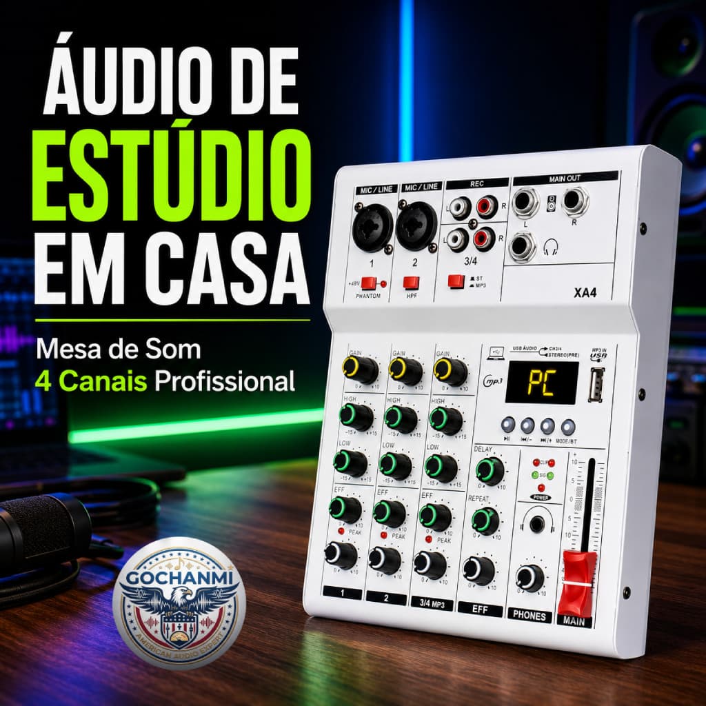 Mesa de Som Para Live TikTok YouTube 4 Canais Bluetooth USB Profissional
