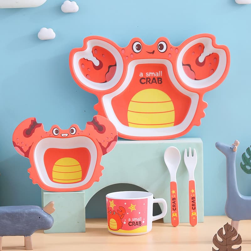 Prato de jantar infantil de fibra de bambu, prato com compartimento para meninos e meninas, conjunto de talheres para be