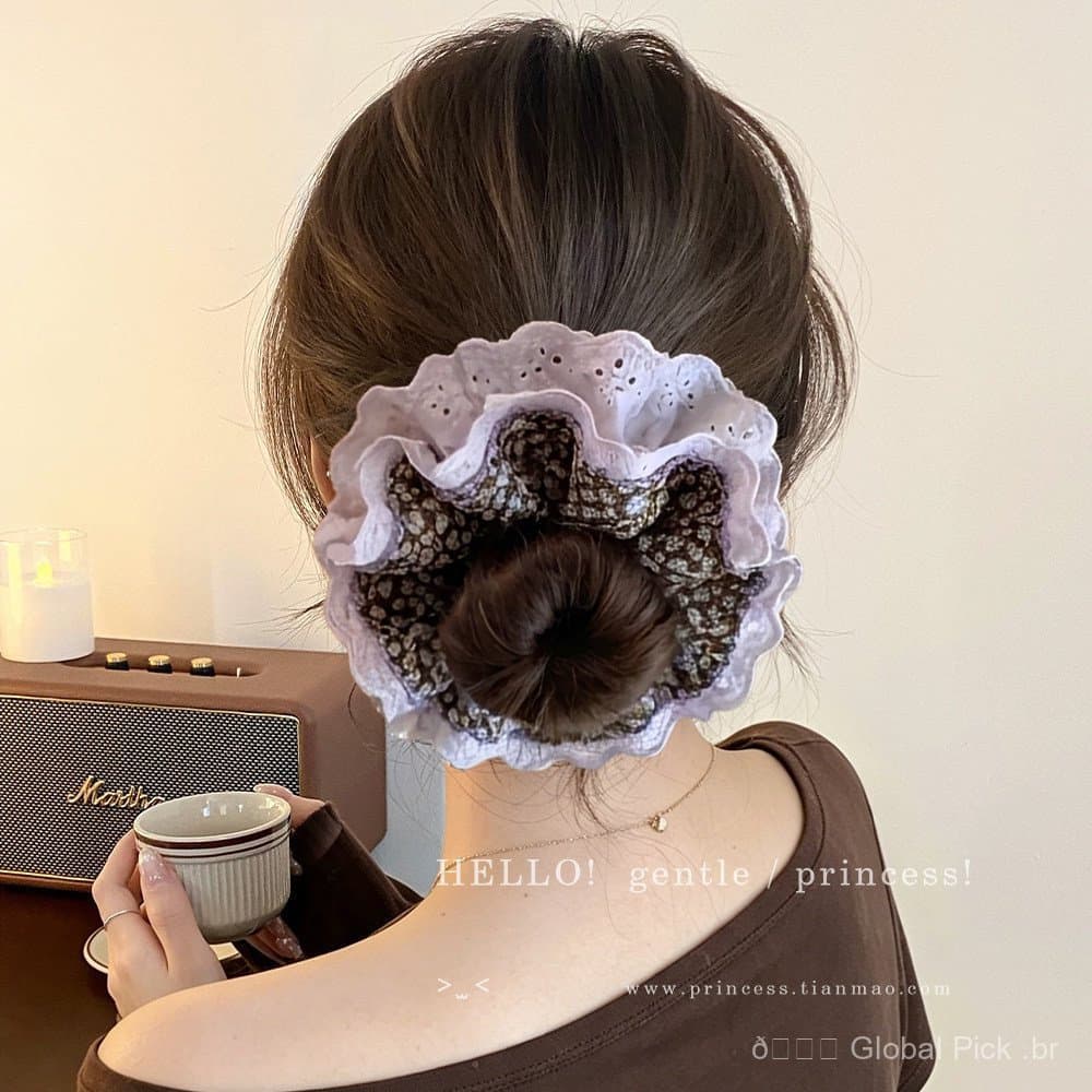 Elástico de cabelo floral roxo suave para mulheres, de alta qualidade, elegante, moderno, acessório de cabelo para coque