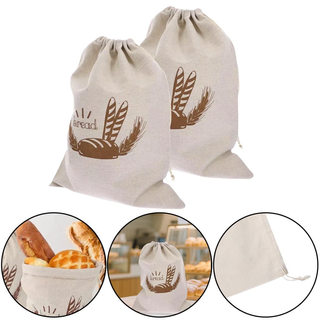 Baipeak 2 Unidades De Sacos De Pão De Linho Reutilizáveis Com Cordão Para , Saco De Armazenamento Artesanal Caseiro , Ba