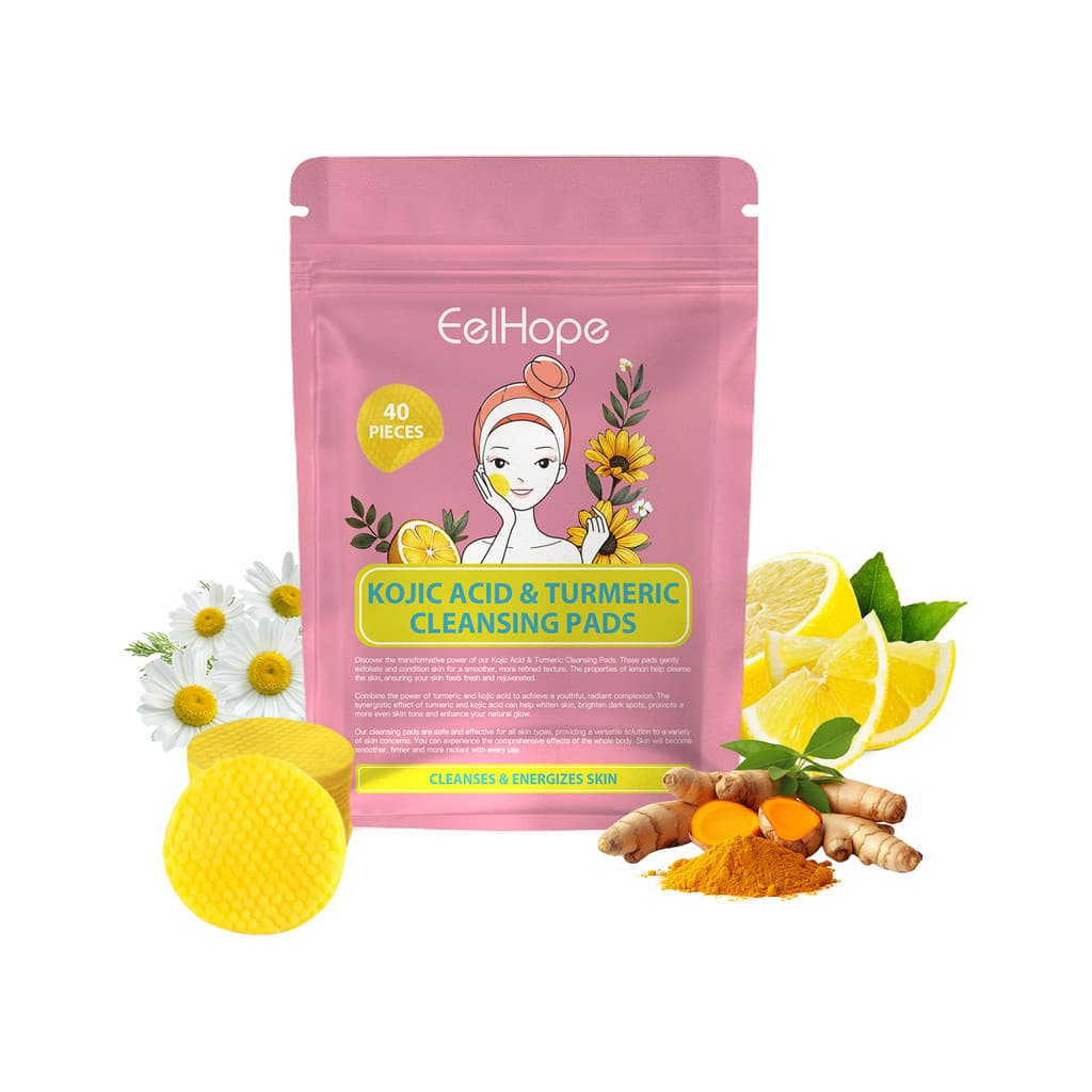 Eelhope Discos de Limpeza com Ácido Kójico e Cúrcuma limpam suavemente os poros da pele facial para uma experiência refr