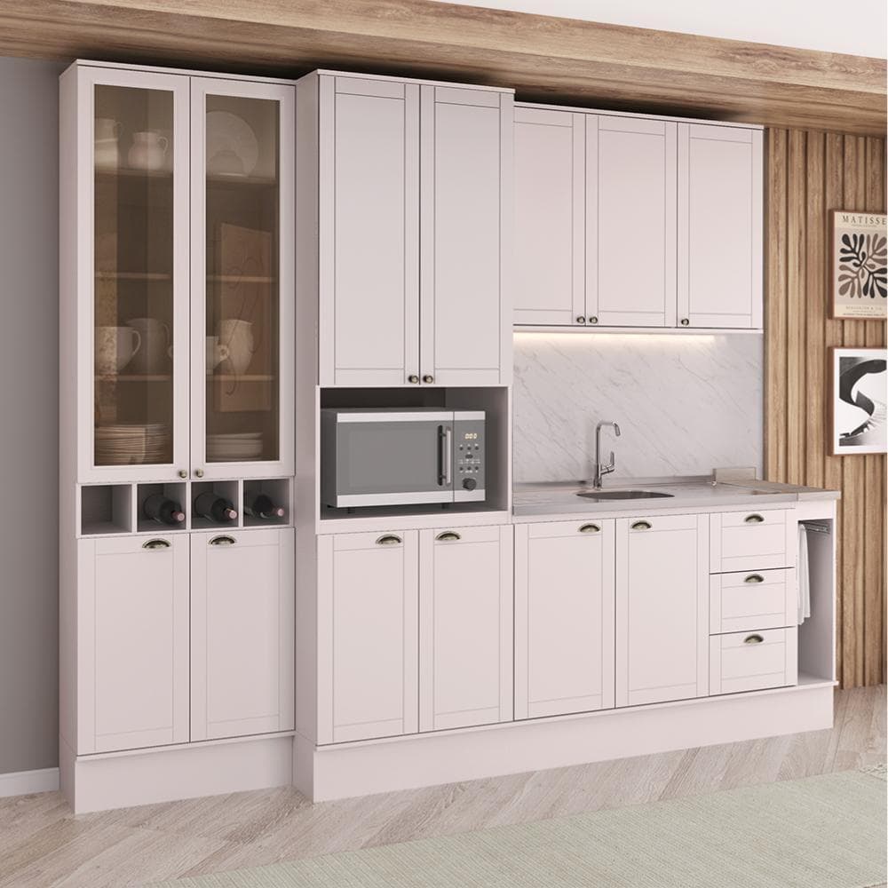 Armário de Cozinha Completa com Balcão Milla Elegance Carraro Branco