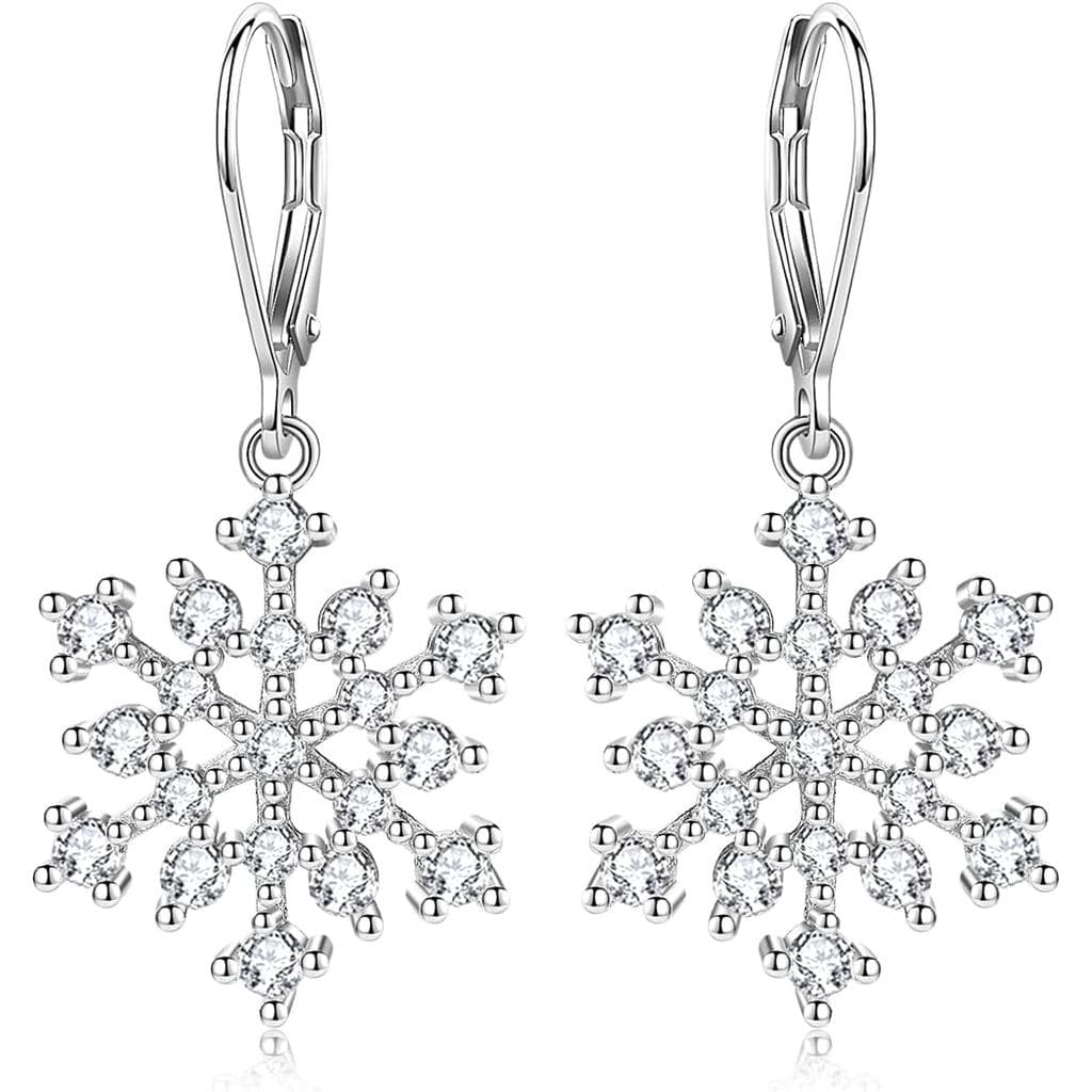 Brincos de Floco de Neve para Mulheres em Prata Esterlina 925 com Zircônia Cúbica, Brincos Pendentes de Flor e Floco de