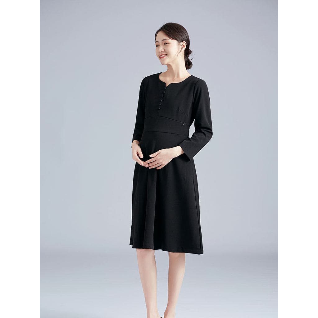 Roupa de maternidade outono novo estilo preto manga comprida vestido profissional mangas de comprimento médio High-End f